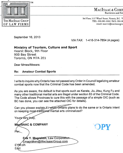 Ontario Letter Screenshot re AMMA