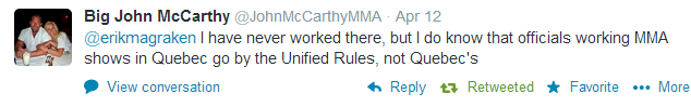 John McCarthy Quote Re Quebec MMA